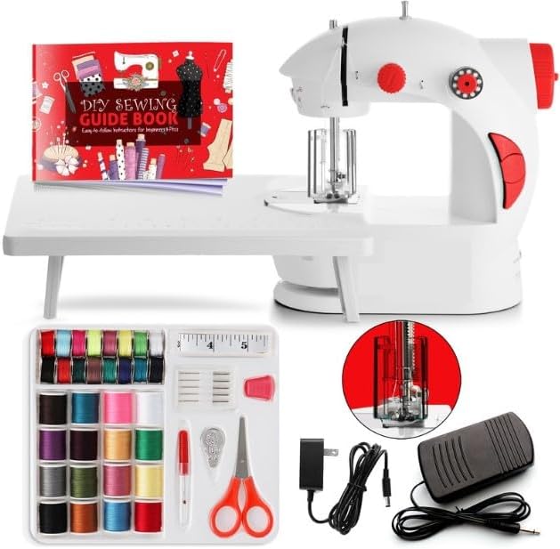 Mini Sewing Machine for Beginners Adult, 48-Piece Portable Sewing Machine, Dual Speed Adults and Kids Sewing Machines, Travel Beginner Sewing Machines with Sewing Kit and Book