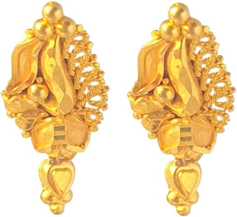 22K/18K Real Certified Fine Yellow Gold Dangle Hanging Heart Hoop Earrings