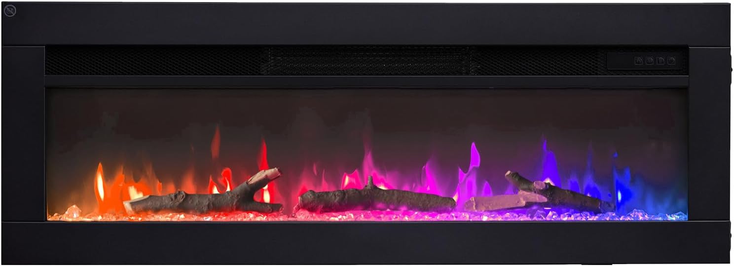 FLAMEKO 36" Media Wall Electric Fire, Wall Mounted Fireplace, Dilton Black