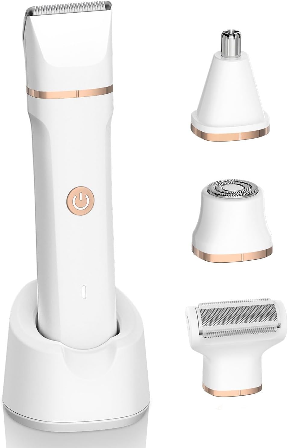 Electric Bikini Trimmer for Women - 4 in 1 Electric Shaver for Women, Waterproof Pubic Hair Trimmer and Facial Hair Remover, Replaceable Razors & Nose Hair Trimmer, Rechargeable Women's Grooming Kit