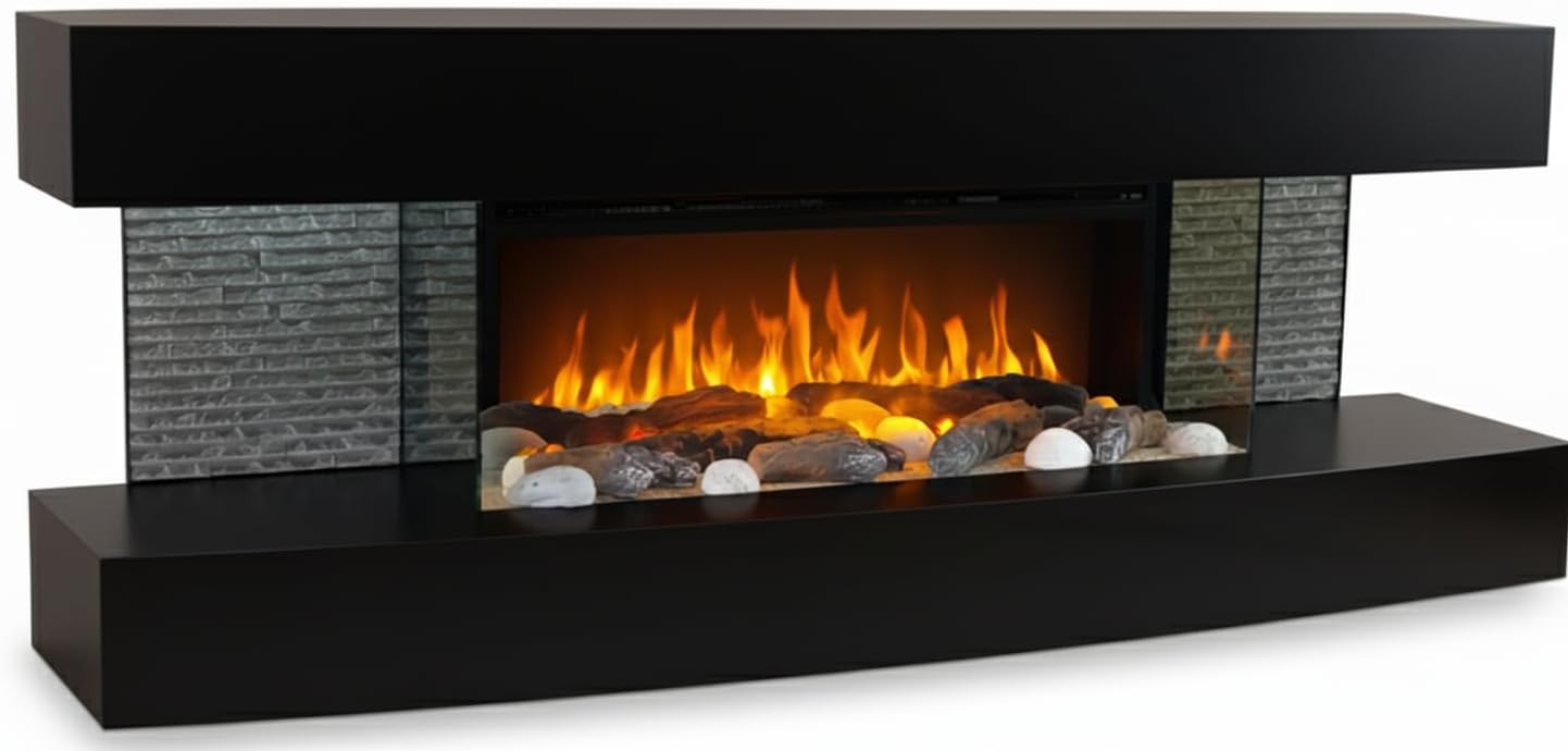 Chemin'Arte LED Electric Fireplace with Flame Effect Wall Design Lounge Design 120 cm Black – Designed in France