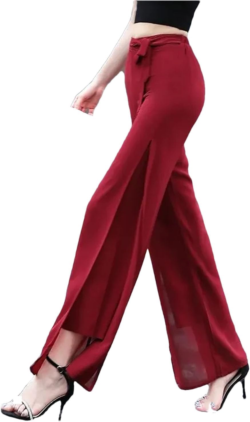 Flare Womens Pants Silk Chiffon Satin Ruffle Mesh Clothing Transparent Tulle Trousers for Women Slacks Summer Pants