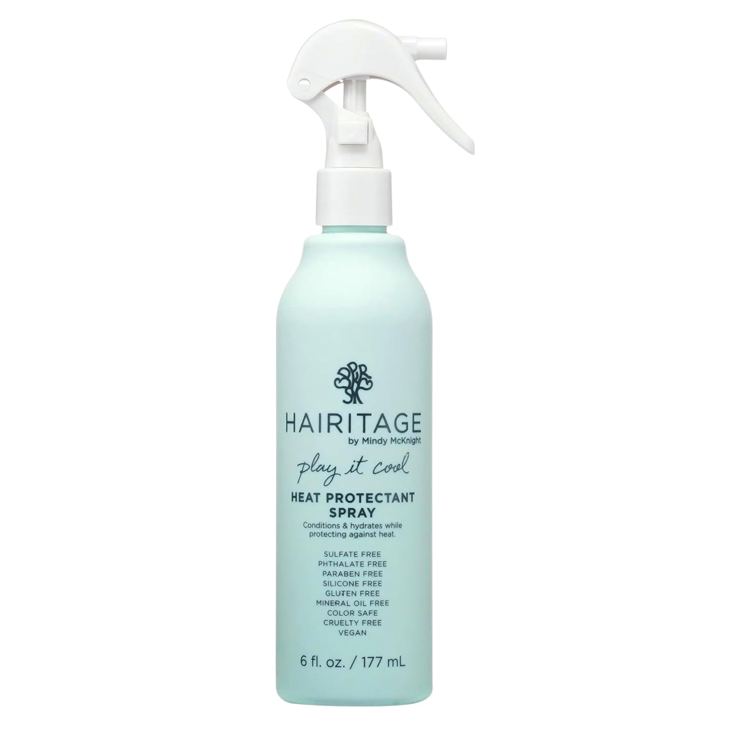 Hairitage Heat Protectant Spray for Hair - Up to 450 Degree Protection + Hydrates + Strengthens Hair - Leaves Hair Smooth + Shiny after Styling - For All Hair Types + Heated Styling Tools - 6 fl oz