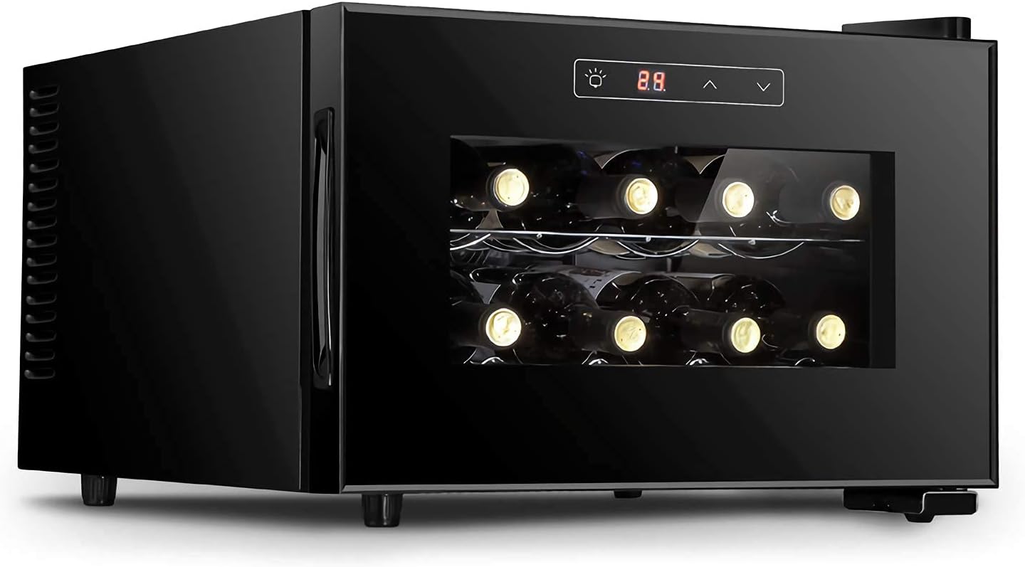 Electronic Wine Cooler - Freestanding Red & White Wine Fridge with Digital Control, Compact Home Bar Cellar and Glass Door for 8 Bottles