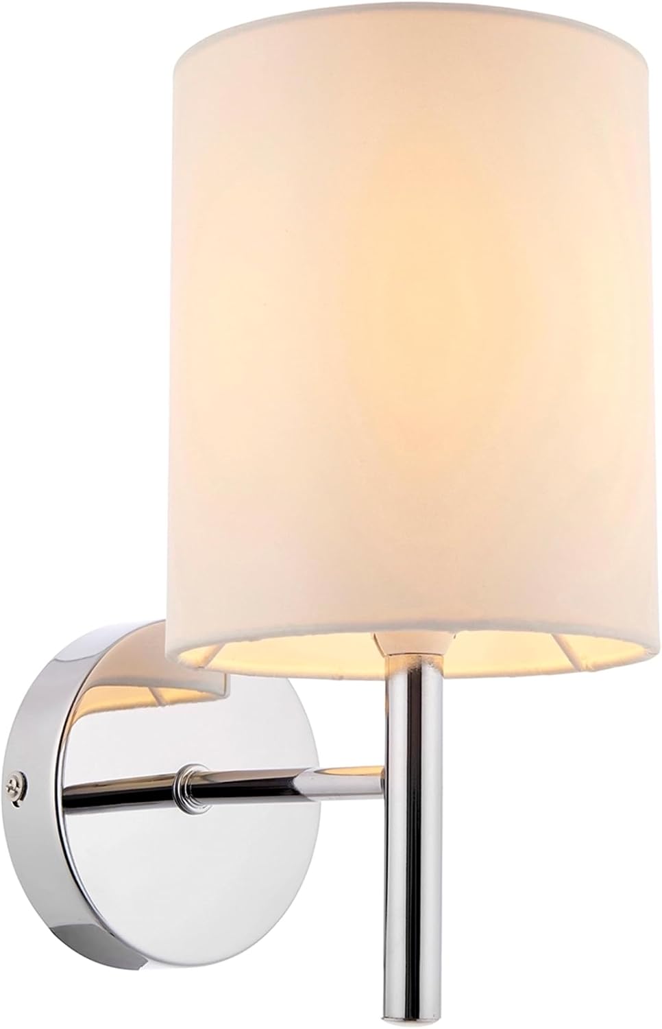 National Lighting Tatum Decorative Contemporary Silver Chrome E14 LED Compatible Wall Light with a Off White Fabric Drum Shade