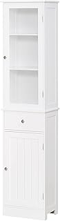 kleankin Slim Bathroom Storage Cabinet, Tall Bathroom Cabinet, Narrow Linen Tower with Acrylic Door, Drawer and Shelves, White