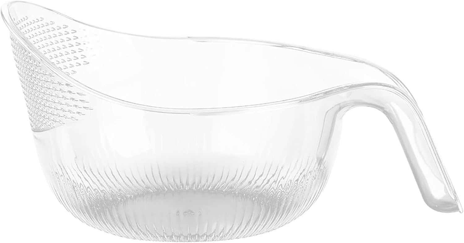 Rice Strainer Rice Drainer Drain Basket 9x5 Inch BPA-Free Plastic Rice Washer with Fine Holes and Ergonomical Handle Multifunctional Fruit Washing Bowl for Cleaning Fruits, Vegetables Transparent