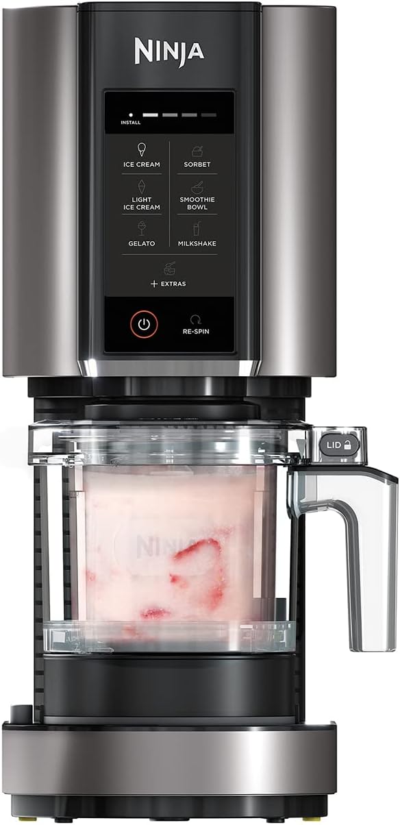 Ninja CREAMi Ice Cream Maker & Frozen Dessert Maker with 3 Tubs, 7 Programs, Makes Ice Cream, Gelato, Sorbet, Smoothie Bowl, Milkshakes and more, Black/Silver, Makes 1.4L of Ice Cream, NC300UK