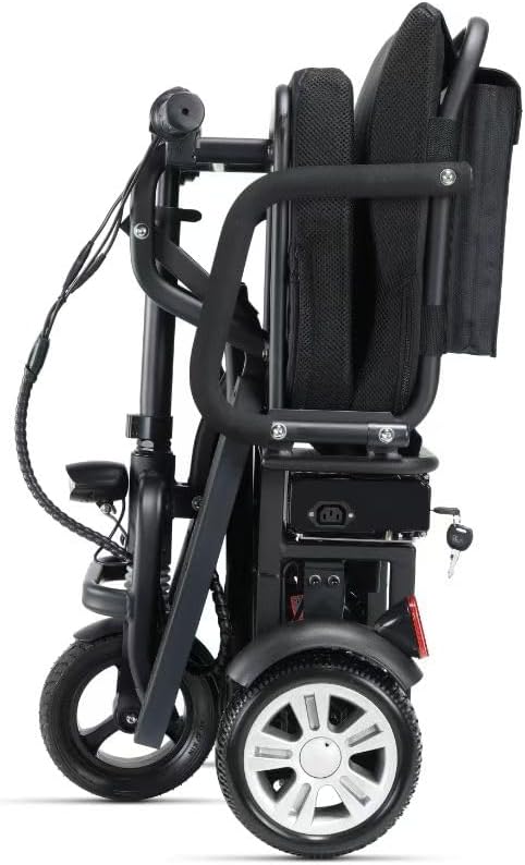 Foldable Electric Mobility Scooter, Folding 3 Wheel Travel Scooter, 24V 250W Motor, 24V 12AH Removable Battery, Suspension, Powerful Motor to Climb Hills, Electromagnetic Break, Upgraded Model.