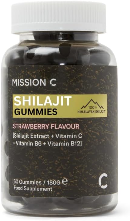 Shilajit Gummies - Pure, Himalayan - 14000 mg per Serving - High Grade - with Added Vitamin C, B6 and B12, Contains 85 Minerals, Immune System & Vitality Booster, Vegan - Lab Tested - Mission C