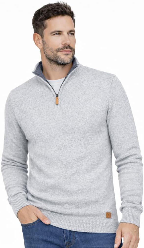 Blu Apparel Men's 1/4 Zip Knitted Sweater Quarter Zip Knit Jumper for Men Casual Work Jumpers