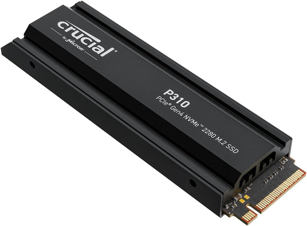 Crucial P310 1TB SSD M.2 NVMe PCIe Gen4 Internal Gaming PS5 SSD with Heatsink, Up to 7100MB/s, Compatible with PlayStation 5, Desktop PC, Solid State Drive - CT1000P310SSD5-01