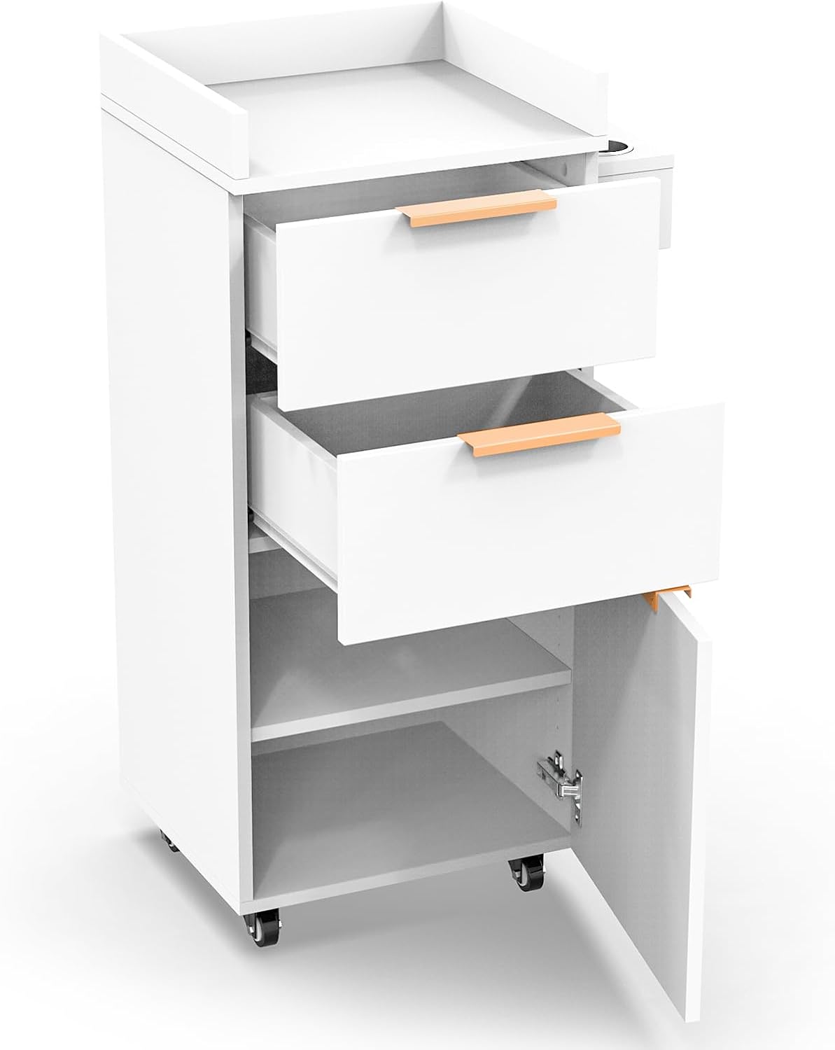 OmySalon Salon Trolley with Wheels, 2 Drawers & 1 Storage Cabinet, Salon Cart for Hair Stylist, Portable Styling Station for Barbershop Beauty Spa, White