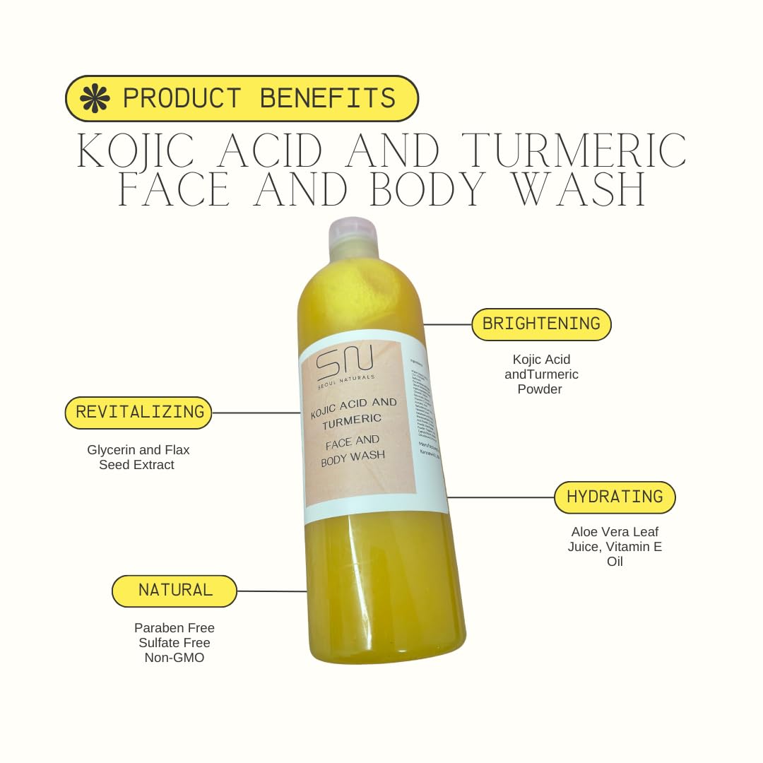 Kojic Acid and Turmeric Face and Body Wash, Brightening, Revitalizing, Hydrating, Natural (128oz)