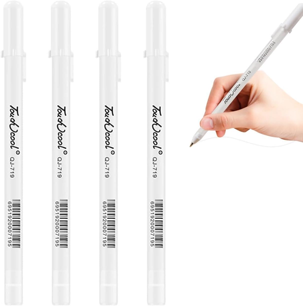 White Gel Pen for Black Paper - Fine Point 0.8mm Gel Pen Set of 4 | Artist Drawing Pens for Sketching, Adult Colouring Books, Illustration & School Supplies | White Ink Rollerball
