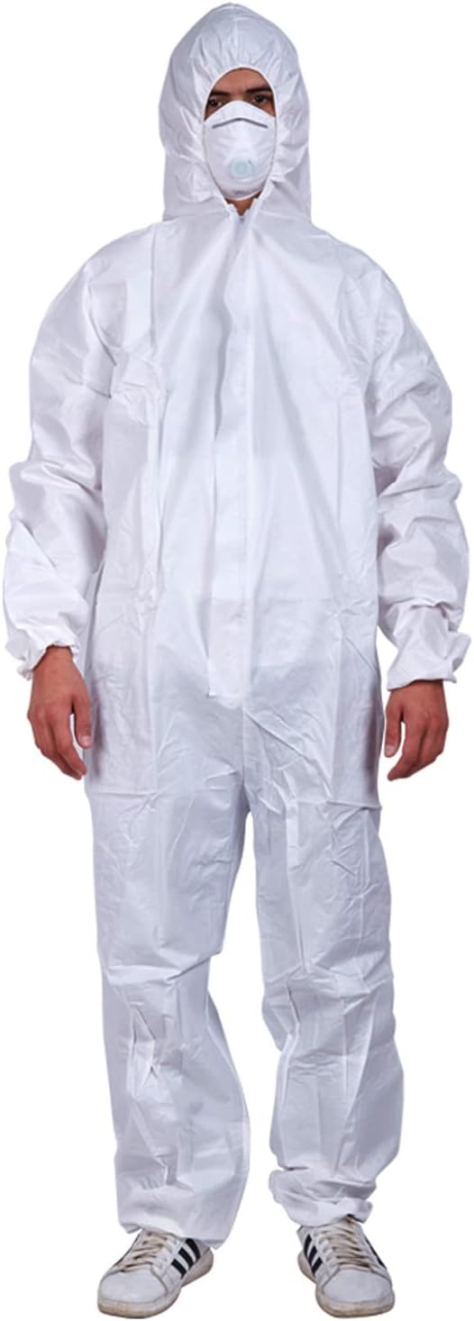Cleaing SMS Disposable Paint Suit, Hazmat Suits with Hood and Elastic Wrists, 3 Pack or 30 Pack Available, 5 Size Options