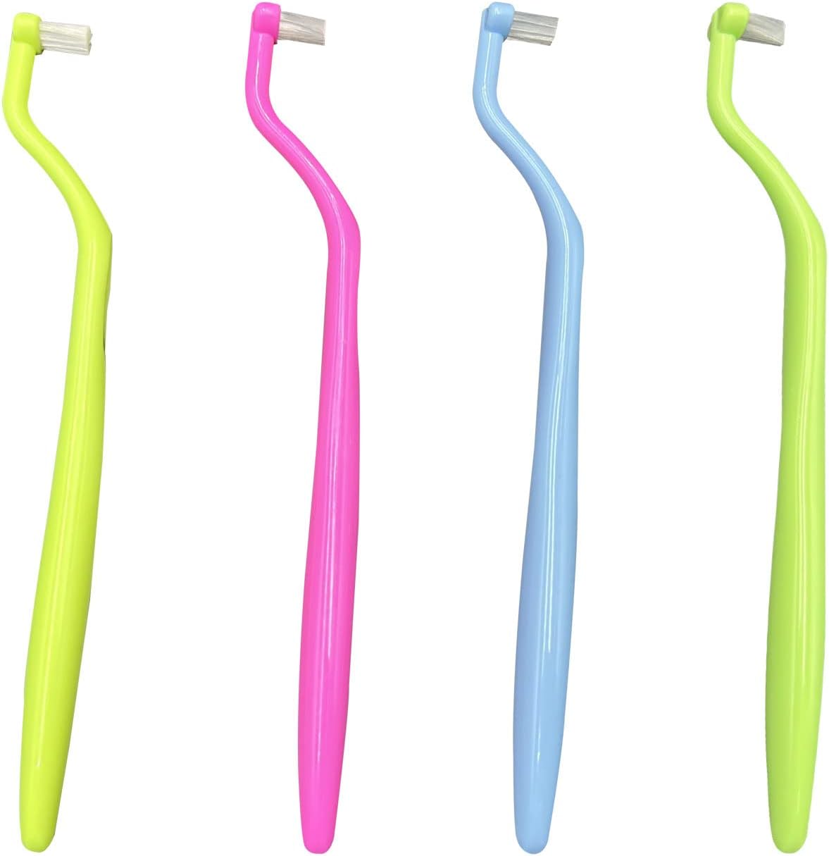 Orthodontic Toothbrush Small Tuft Toothbrush Tiny Compact Interspace Brush for Dental Implants, Braces and Teeth Detail Cleaning, 4 Pieces (4 Colors D)