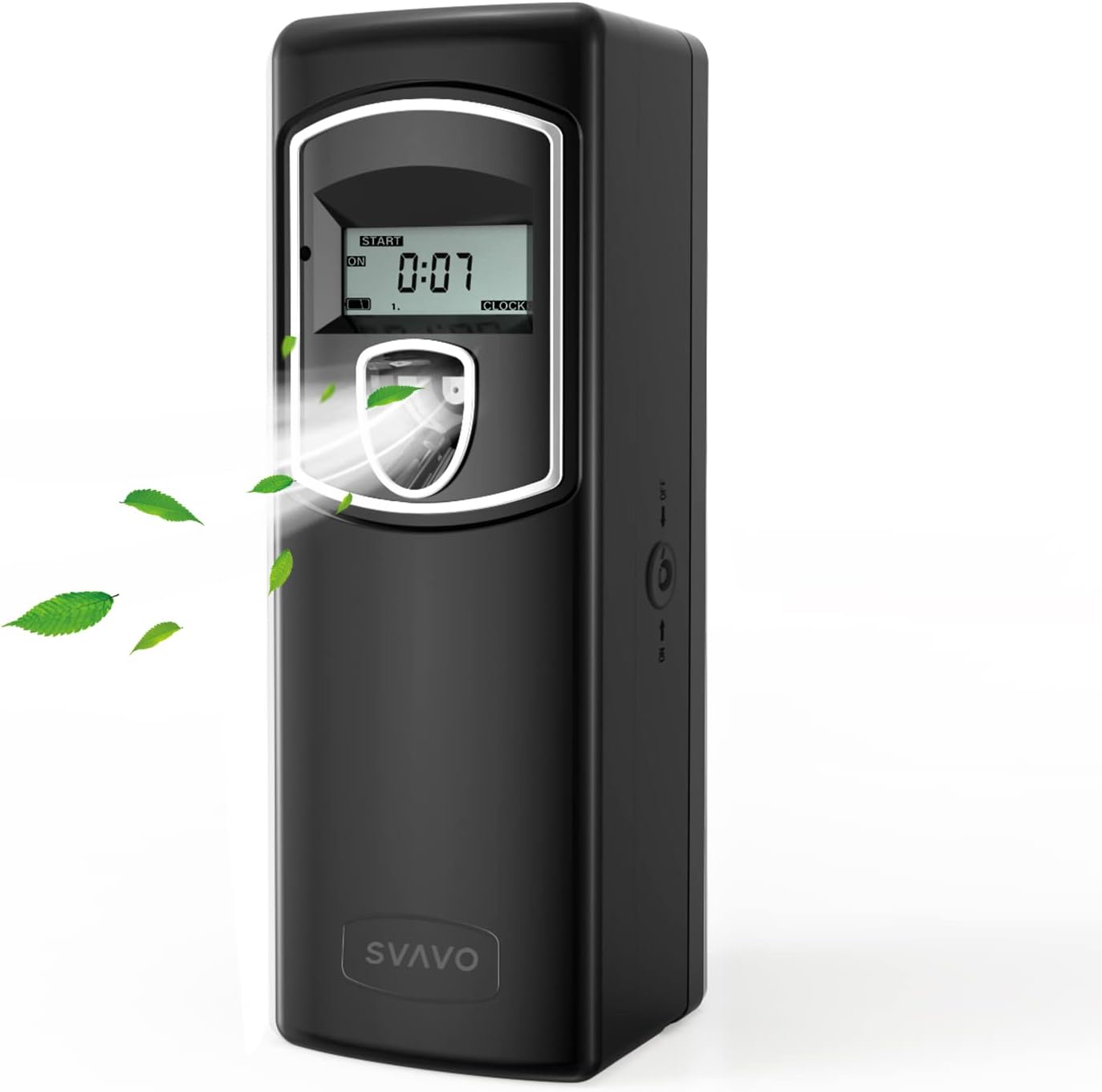 SVAVO Automatic LCD Fragrance Dispenser SVAVO Wall Mount/Free Standing ABS Auto Air Freshener Dispenser Programmable Aerosol Spray Perfume Dispenser for Bathroom, Hotel, Commercial Place, Black