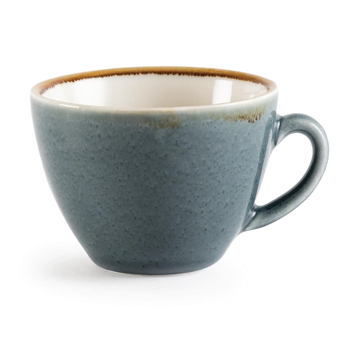Olympia Kiln Cappuccino Coffee Cups 230 ml/8 oz (Pack of 6), Ocean Colour Style, Stoneware Crockery Cups - Fits saucers: GP331 ,GP347, GP363, GP479 - Hand Painted, Microwave & Dishwasher Safe, GP346