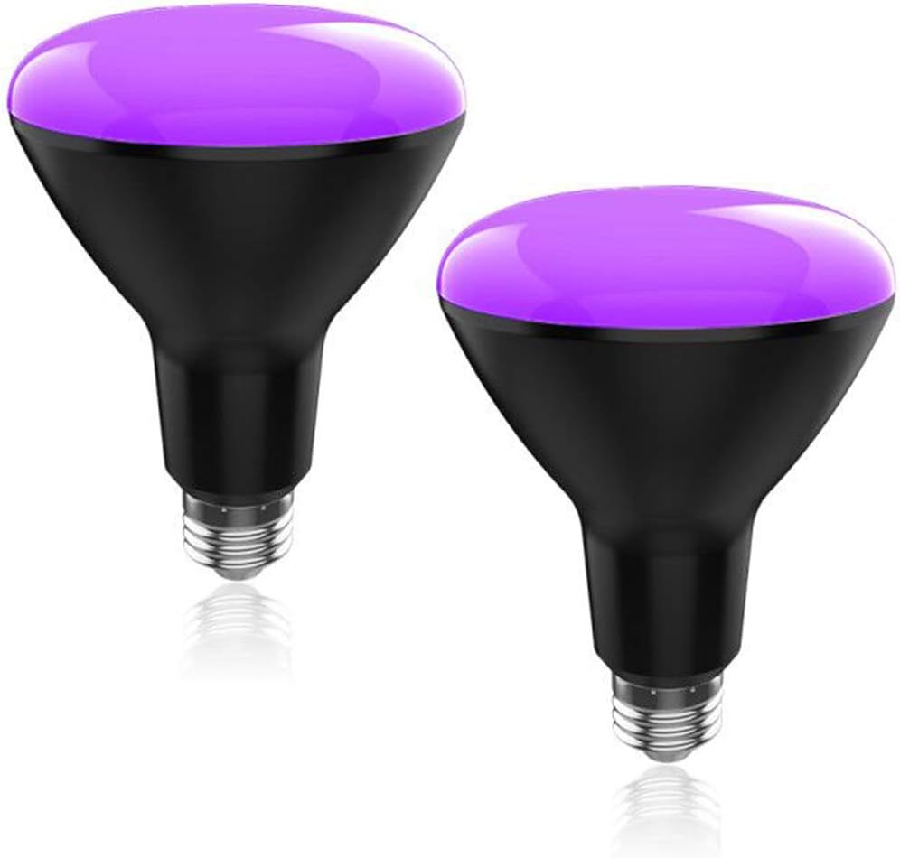 GREENIC LED UV Black Light Bulbs 15W(100w Equivalent) BR30 E26 Medium Base, UVA Level, 385-410nm, Glow-in-The-Dark UV Blacklight for Body Paints, Fluorescent Posters, Wedding Party(2 Pack)