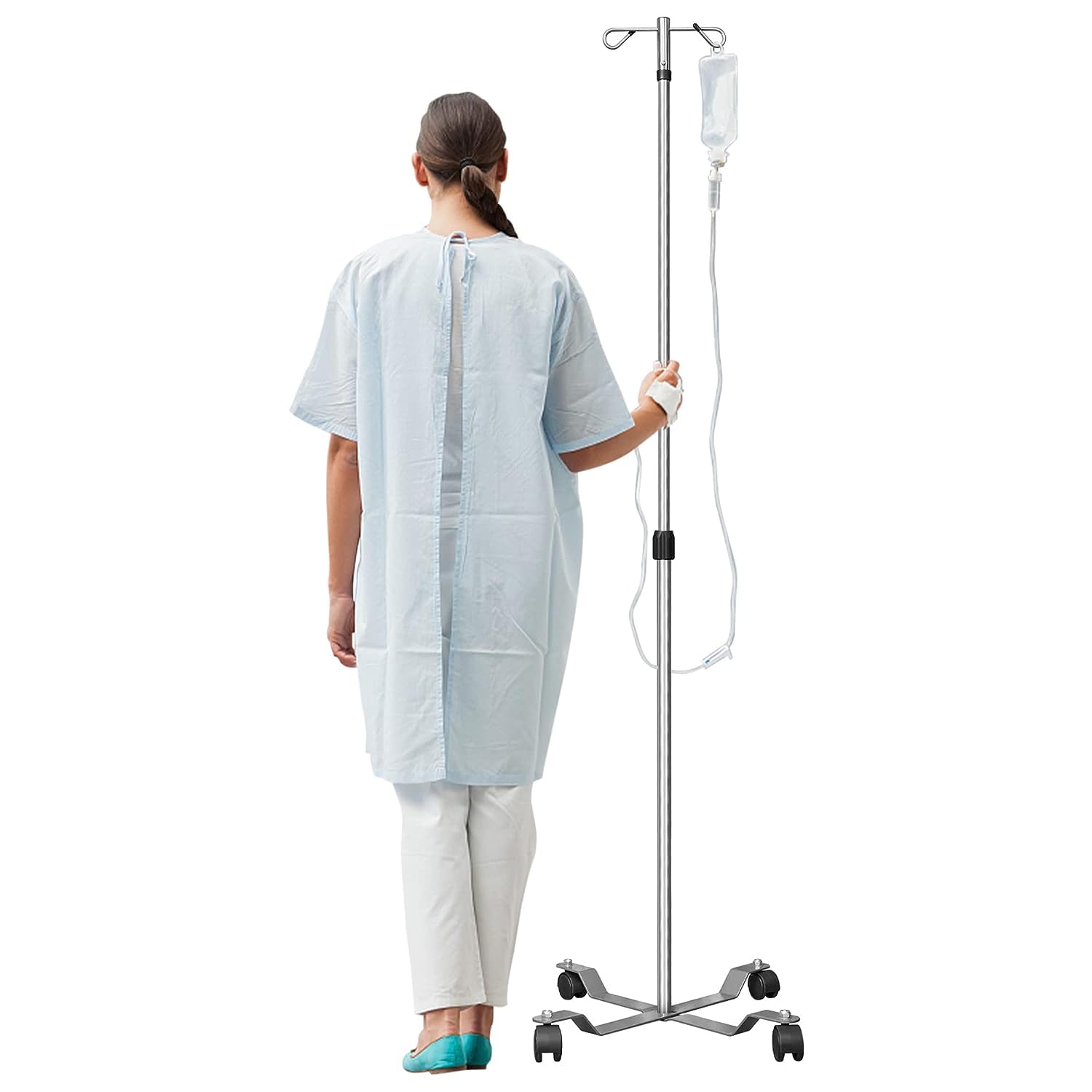HABEWLU IV Pole with Wheels Medical Portable IV Stand Pole, IV Bag Stand with Removable IV Bag Holder, 47 to 85 Adjustable Height Pole, with 2 Hook & 4 Caster Steel Base