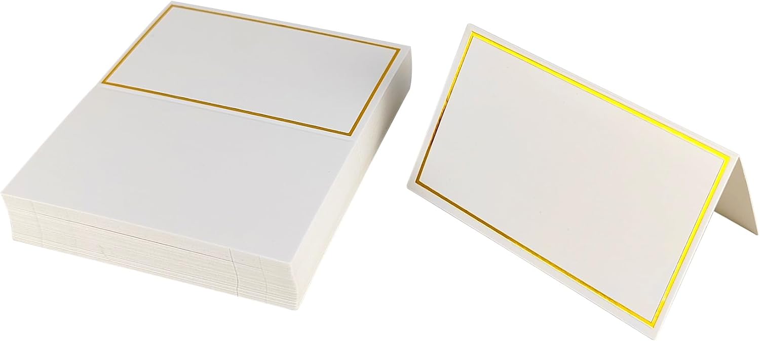 25 Pack Place Cards, 2"x3.3" White Blank Name Cards with Gold Foil Border for Table Setting, Weddings, Dinner Party (25)