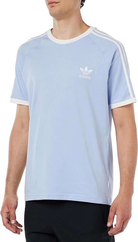 adidas Originals Mens T Shirt Trefoil Classic 3 Stripe T Shirt Blue IA4844 New (UK, Alpha, XS, Regular, Regular, Blue)