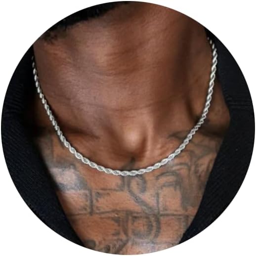 RANKEEF 2/3/4mm Rope Chain Necklace for Men - Silver Necklace18/20/22 Inches Chain for Waterproof Sturdy & Shiny Twist Rope Necklace Gifts for Men & Women Husband Boyfriend