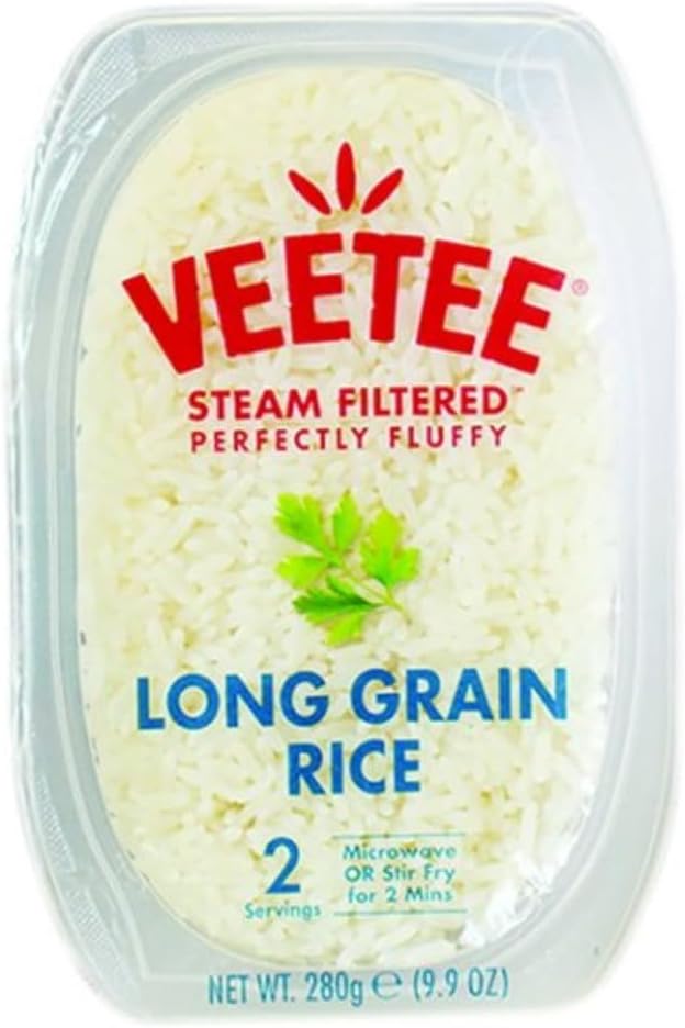 VEETEE Microwavable Long Grain Rice Pot, Quick Cook Cupboard Food, Low Sodium, Wheat-Free, No Artificial Colours, Flavours or Preservatives, 280 g (Pack of 6)