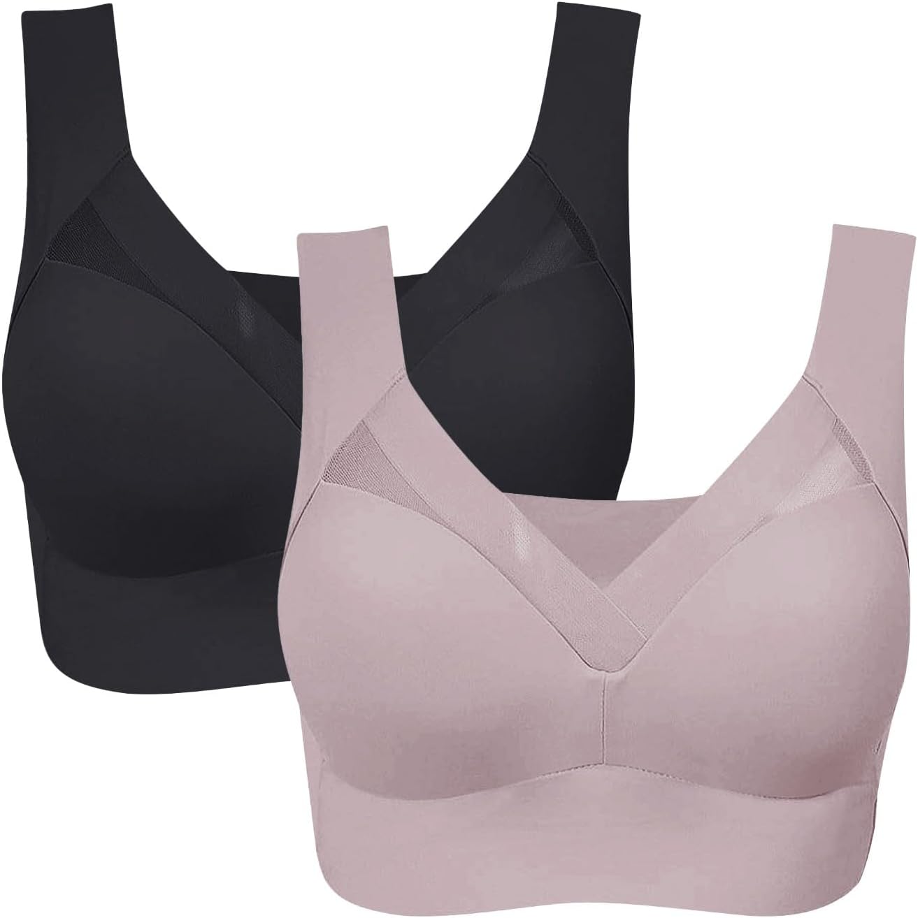 nuoke Sports Bras Women High Impact and Women's Underwire All Cotton Comfort Seamless Gather Bra Wireless Push Up Casual High Support Sports Bra Women UK 2-Pack