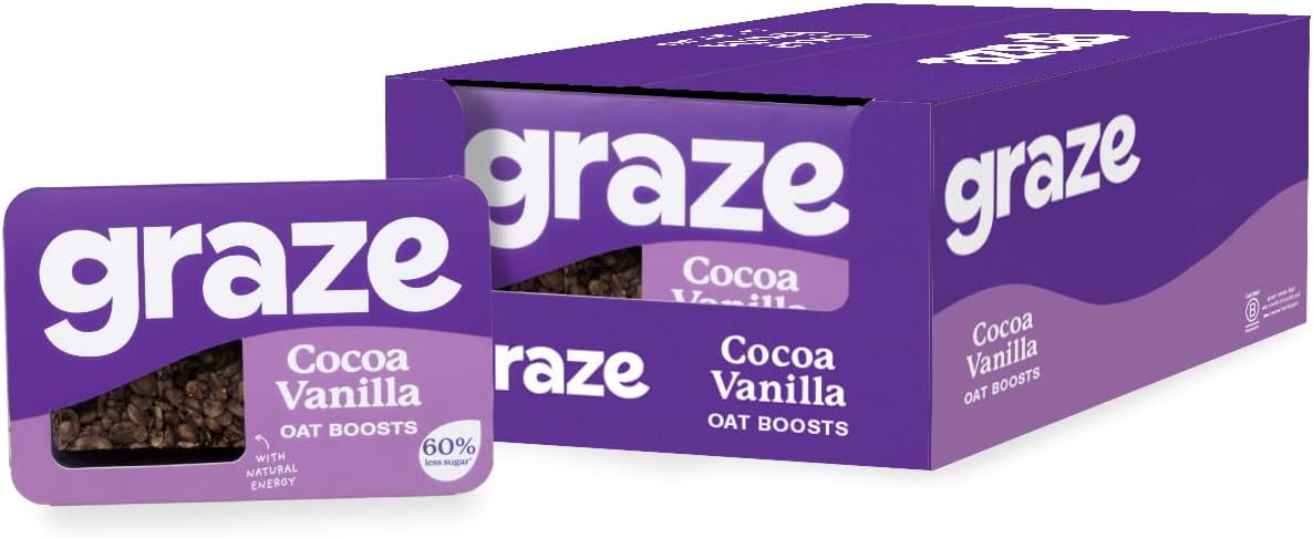 Graze Cocoa Vanilla Oat Flapjacks, Vegetarian Healthy Snacks, High in Fibre, 3 Bars per Punnet, Whole Oats & Natural Flavours - Packaging may vary - (9 x 50g Snacks)