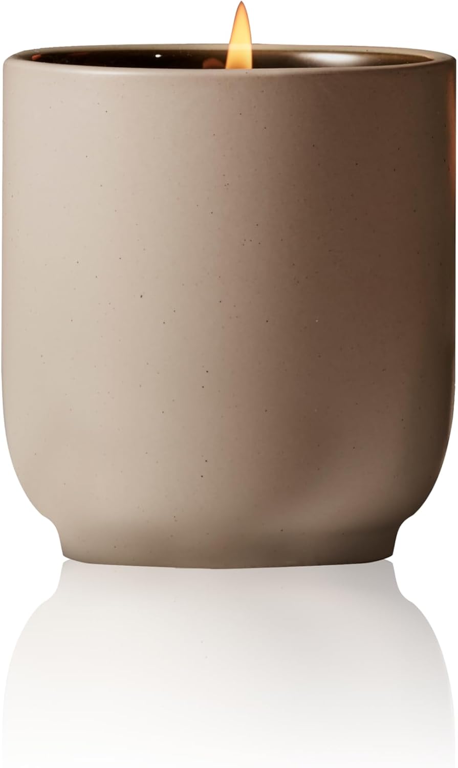 Homecourt Luxury Scented Candle, 60-Hour Burn Time, Soy Wax Blend & Organic Cotton Wick, Kiln-Fired Reusable Ceramic Vessel, Mandarin Basile, 8 oz