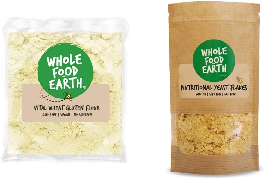 Wholefood Earth - Vital Wheat Gluten Flour - Vegan - GMO Free (3kg) & Nutritional Yeast Flakes, 1 kg - with B12, Dairy Free, GMO Free, Vegan