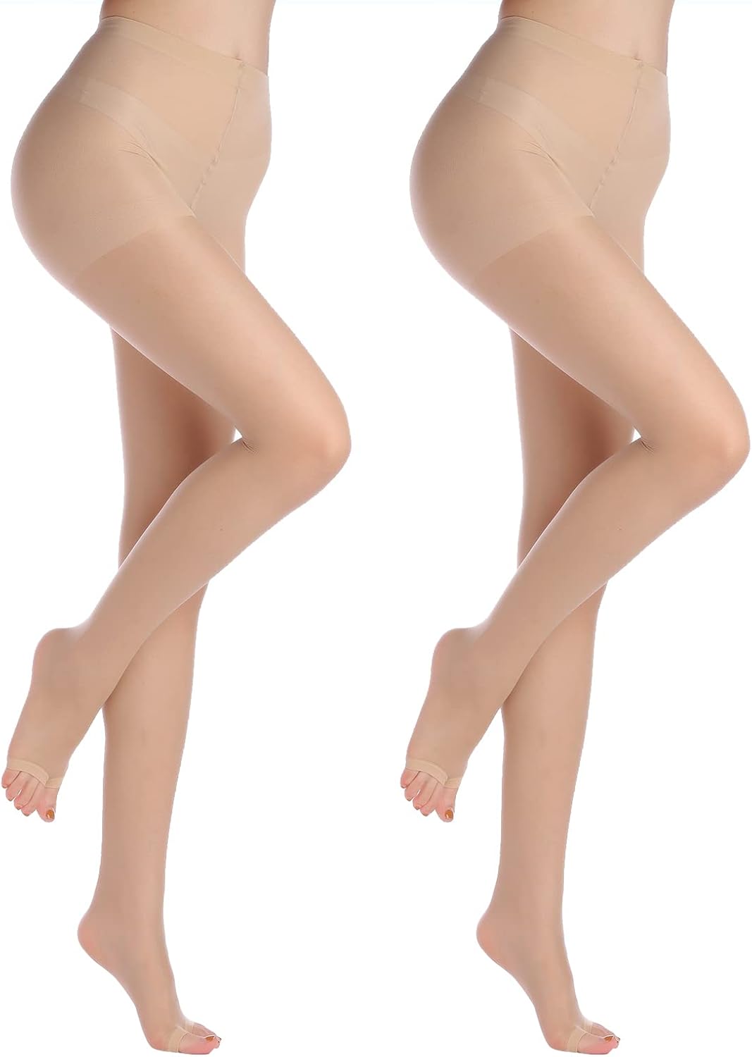 YAGAXI 20D toeless pantyhose - 2 Pairs Control Top open toe pantyhose for women