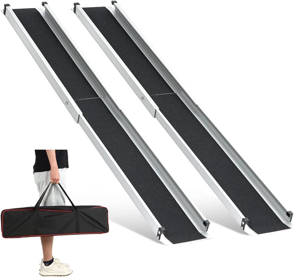 gardhom 6FT Telescopic Wheelchair Ramps 272KG Capacity Aluminum Portable Ramps for Wheelchairs with Carrying Bag for Home Front Door Stair Steps, 2PCS
