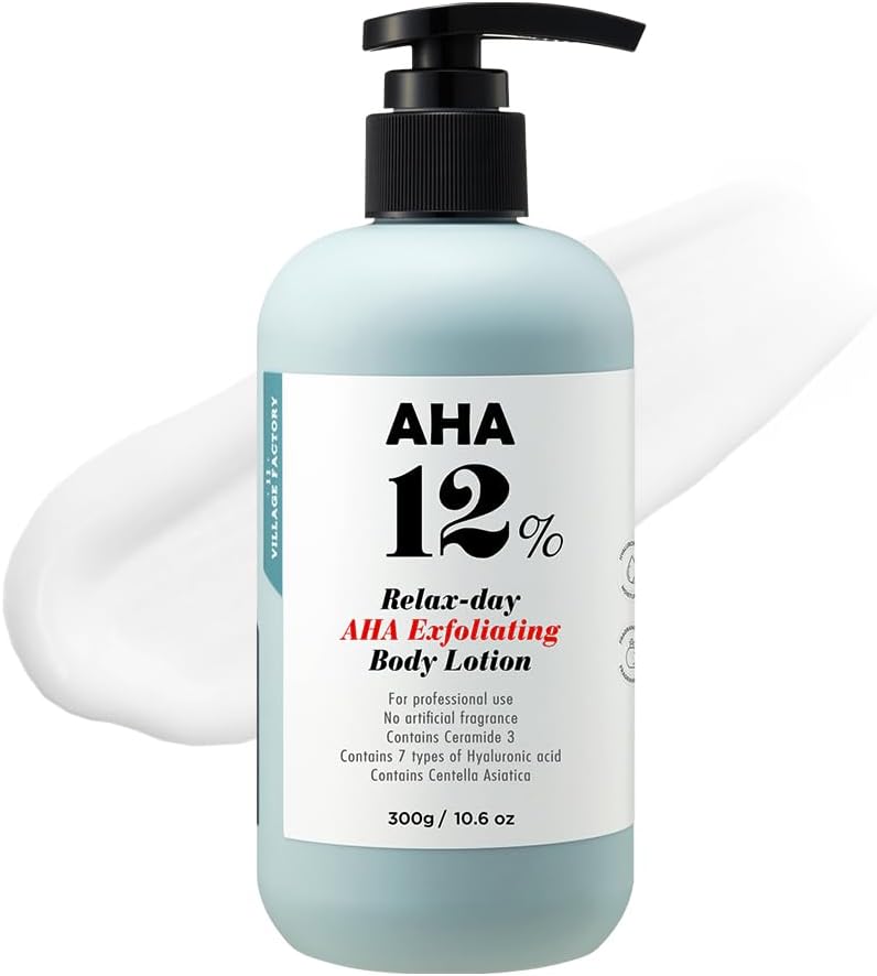 [VILLAGE 11 FACTORY] RELAX DAY AHA EXFOLIATION BODY LOTION Glycolic Acid 12% (300g) Korean skincare- Exfoliating and Rejuvenating- Smooth removal of dead skin cells - Unscented - Paraben Free