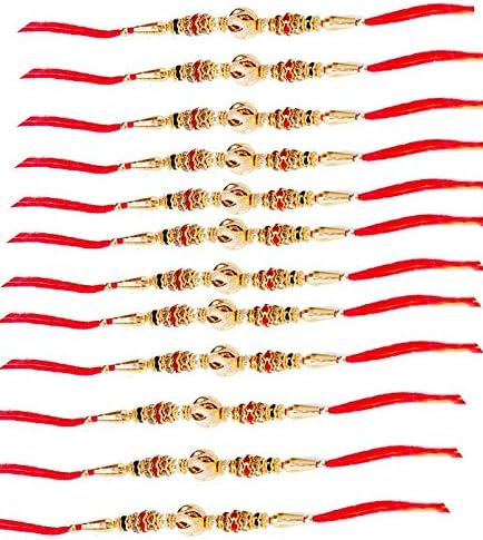 DESIGNER GOLD PLATED THREAD RAKHI SET FOR BROTHER AND BHABHI(PACKOF 12), Metal, Diamond
