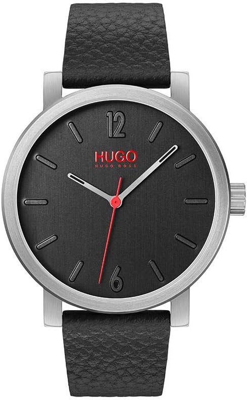 HUGO #RASE Men Quartz Ionic Plated Dark Blue Steel and Leather Strap Casual Watch