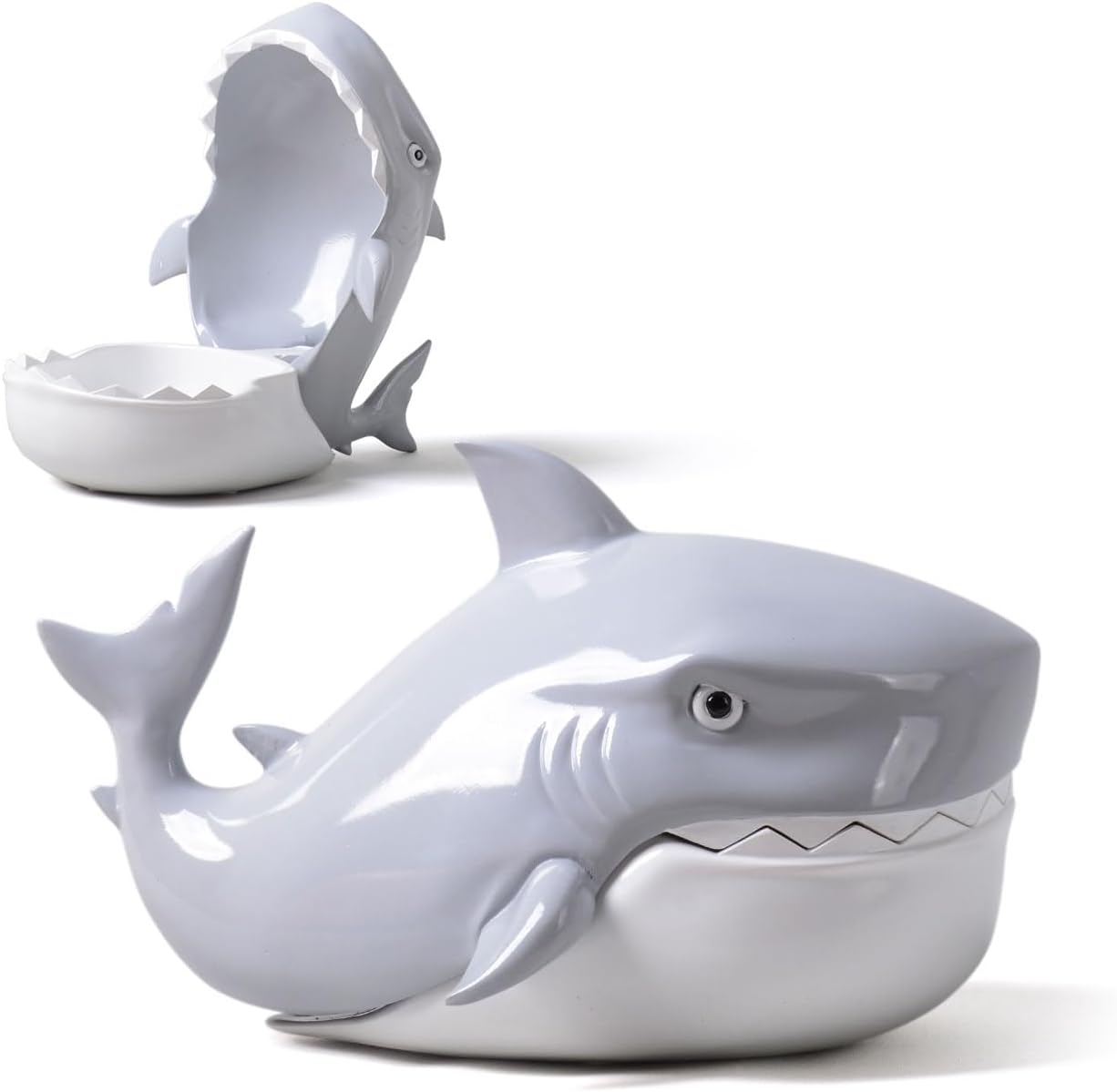 HAUCOZE Shark Candy Dish Cookie Jar Storage Statue Modern Home Decor Sculpture Table Centerpiece Gift for Living Room Grey 10.2 Inch
