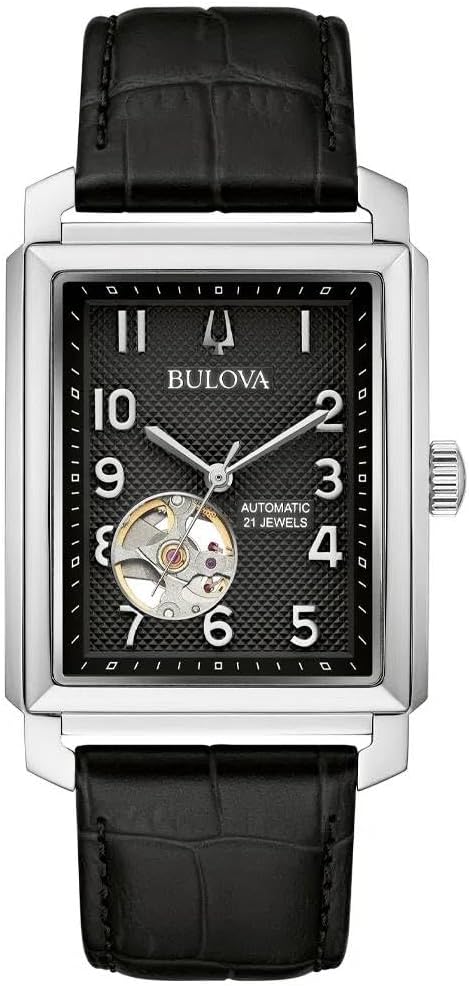 Bulova Men's Classic Sutton Automatic Black Leather Strap Watch | 33mm | 96A269