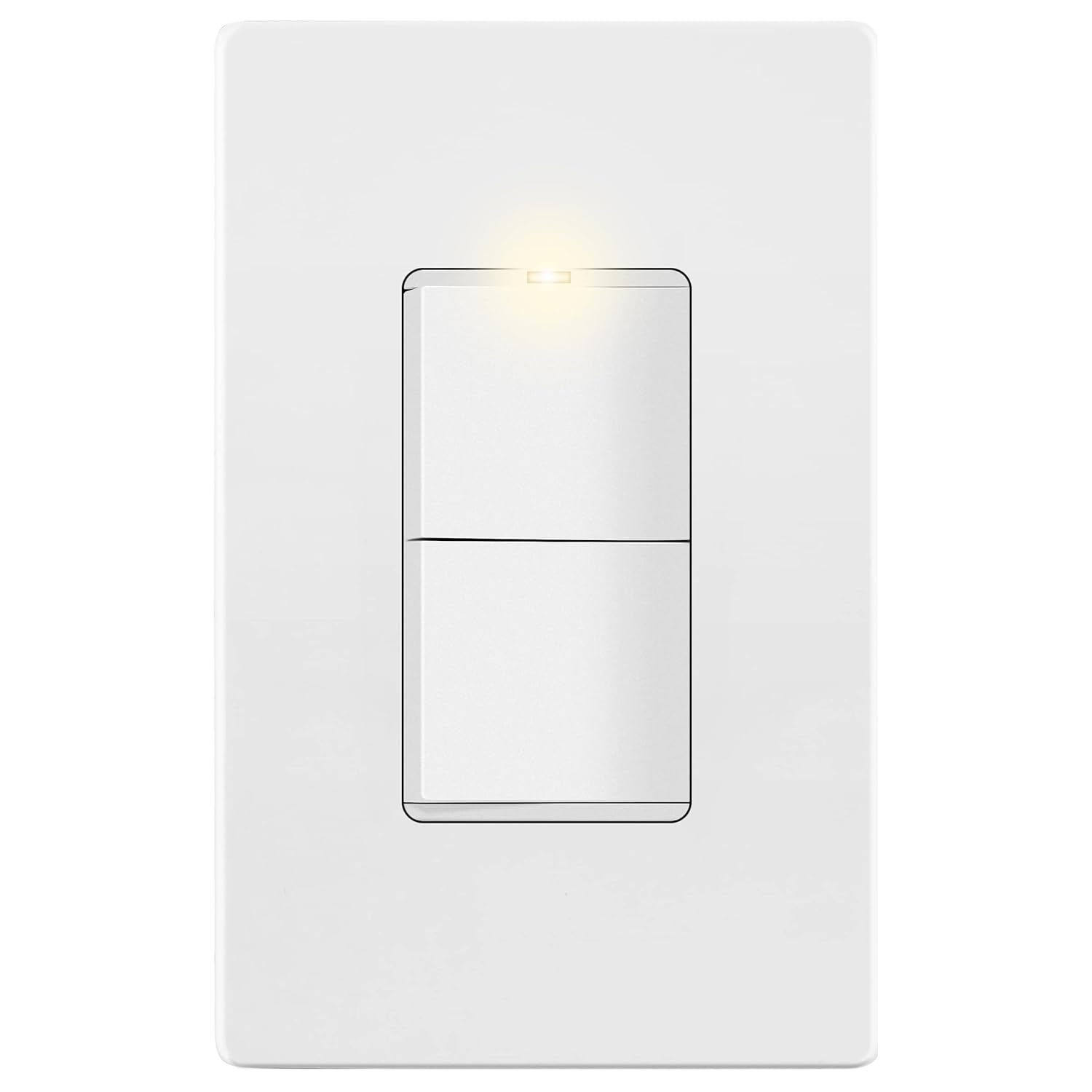 LIDER Minimalist Design Matte Finish Lighted Double Switch with Screwless Wall Plate, Combination Frameless Decorator Switch with Locator Light Ground Terminal, Single Pole, 15A 120V, UL Listed, White