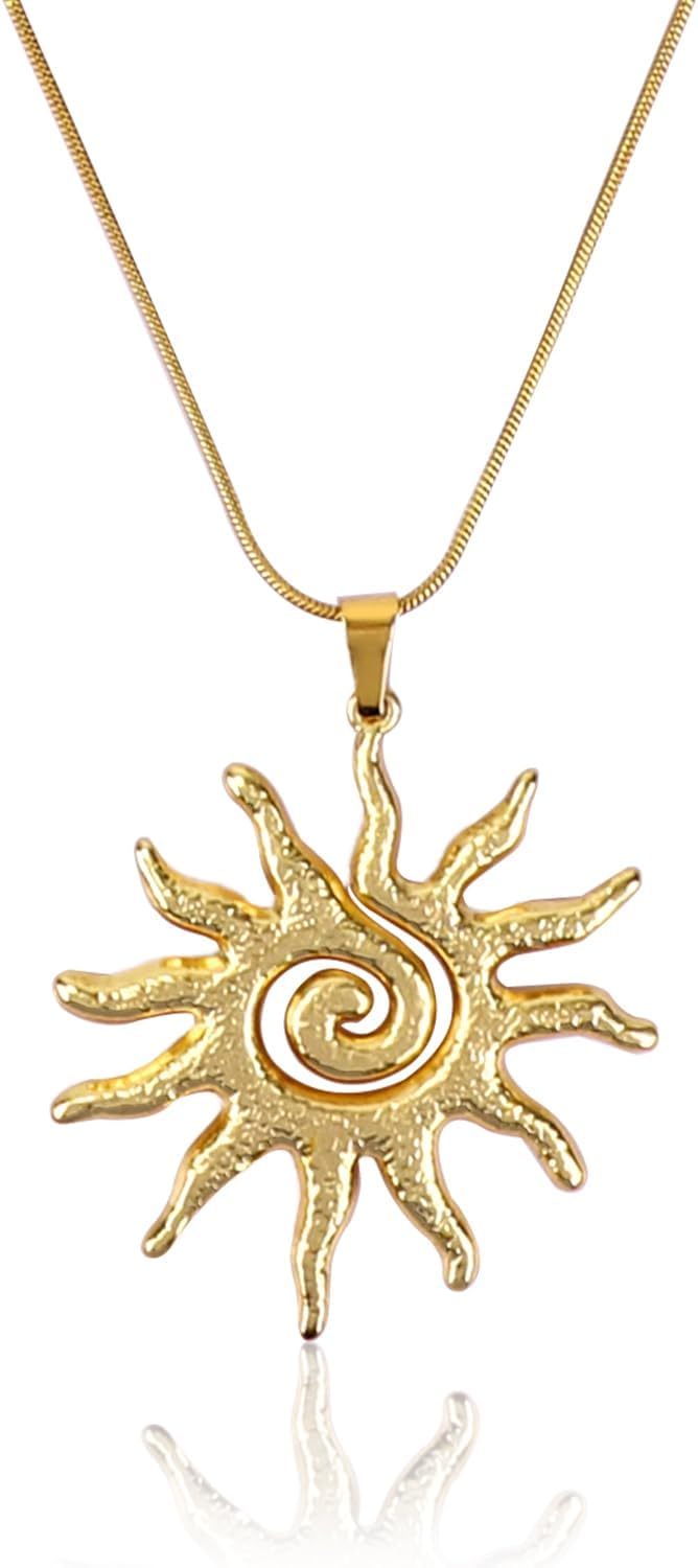 Mikovivi Magical Sun Pendant Necklace for Women, Dainty Gold Sunburst Sunflower Charm Solar Pendant Necklace Elegant Statement Jewelry Gifts