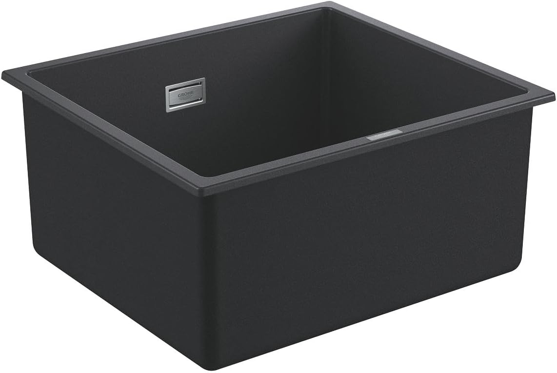 GROHE K700U - Quartz Composite Sink Undermounted with Overflow (1 bowl 417 x 366 x 203 mm, Included: Waste Kit, Basket Strainer Waste, Mounting Set), Dimensions: 457 x 406 mm, Granite Black, 31653AP0