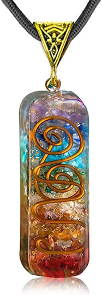 WULILONG 7 Chakra Healing Crystal Natural Gemstone Rainbow Crystals Orgone Energy Generator Protection Amulet Pendant Necklace for Women Men (Rectangle)