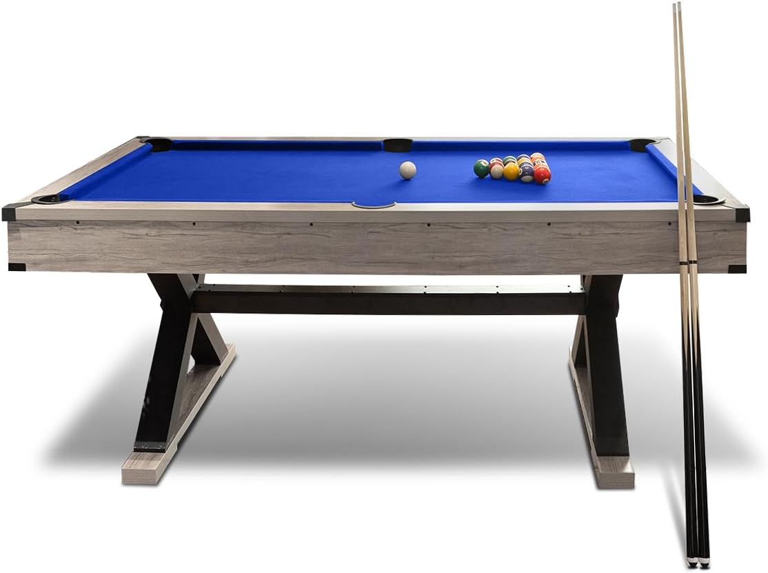 7FT Pool Table for Home, Professional Style Billiard Table Set with Accessories, x-Shaped Legs & Rustic Grey Finish, 84" l x 46.5" w x 32.7" h