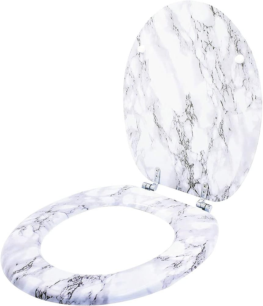 Anika 92499 Marble Effect Toilet Seat/Chrome Hinges/Easy Installation / 43cm x 37.5cm , Dome Shaped