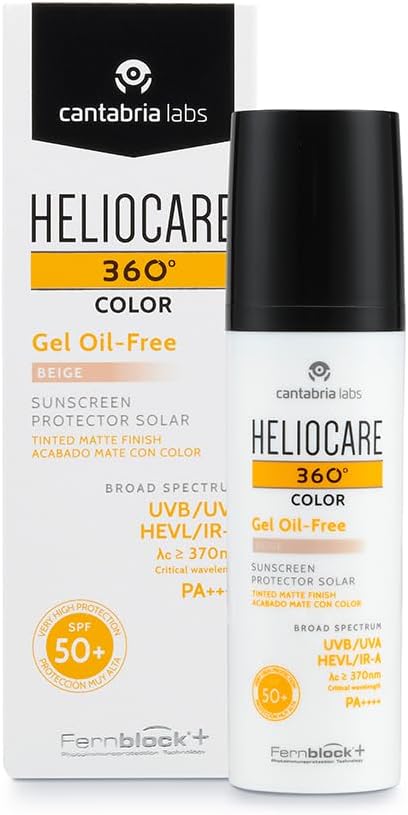 Heliocare 360 Color Gel Oil-Free Beige SPF 50 50ml / Gel Sunscreen For Face/Daily UVA UVB Visible Light Infrared-A Anti-Ageing Sun Protection/Matte Foundation Coverage