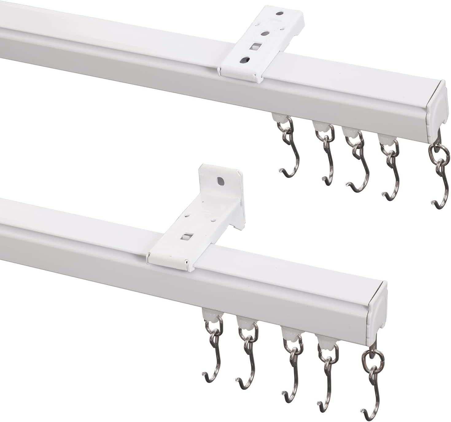 ChadMade Ceiling/Wall Mount Curtain Track Rod Set with Hooks, 6ft - 9ft Adjustable Length Window Rod Track Curtain Rail System For Living Room Bedroom, Work with Grommet and Pinch Pleated Curtain