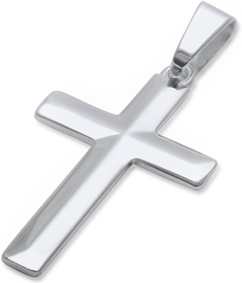 Sterling Silver Diamond Cut Thick Solid Cross Pendant 1.5" Long Choose Your Color (Fit Upto 6mm Link Chain)