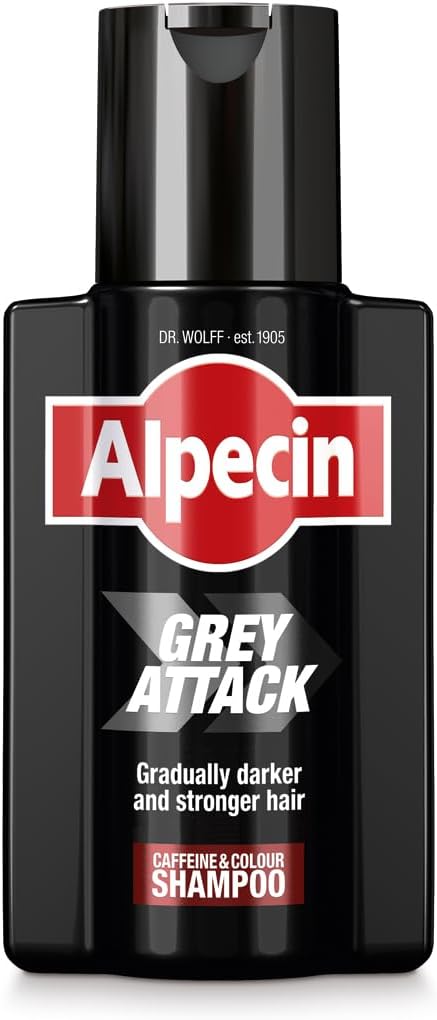 Alpecin Grey Attack Caffeine & Colour Shampoo for Men 1x 200ml | Gradually Darker and Stronger Hair | Controlled & Natural Looking Colour Effect for Less Greys | Against Thinning Hair